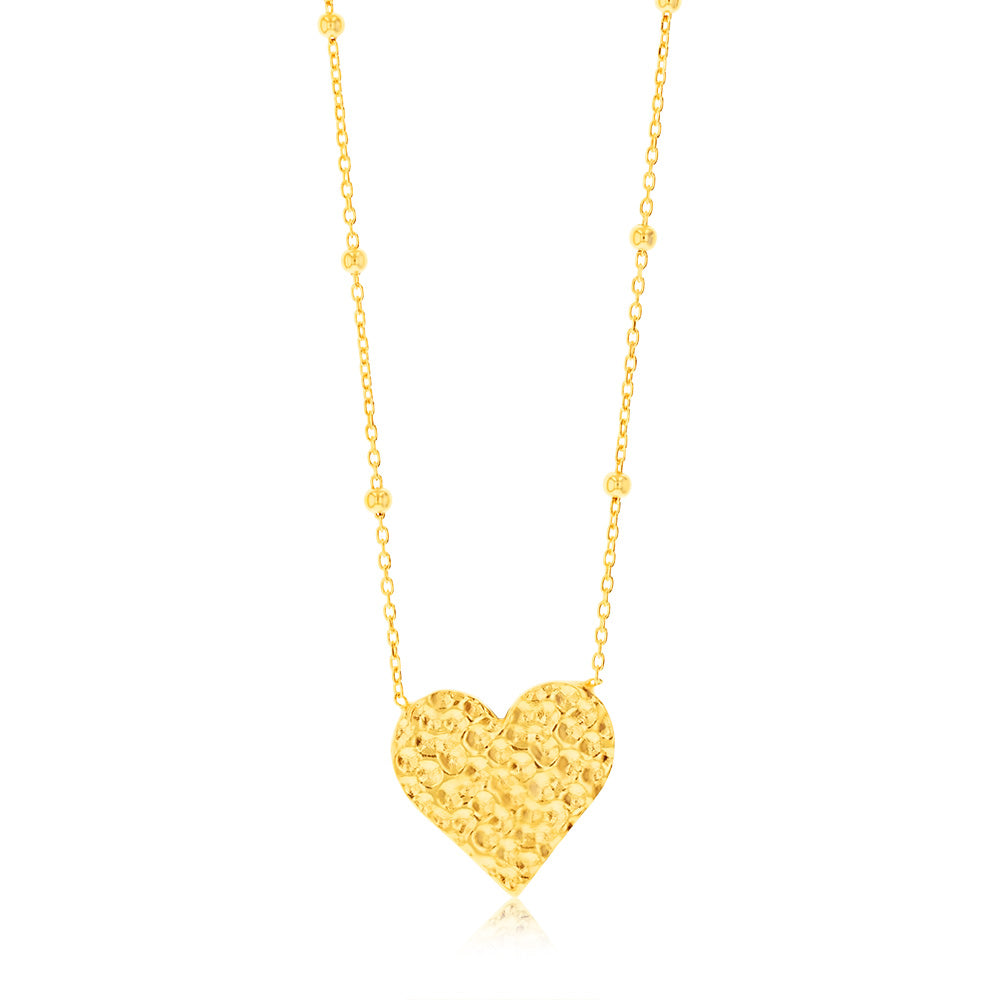 Sterling Silver Gold Plated Textured Heart Pendant on 42+3cm Chain