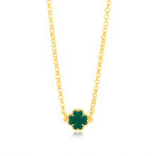 Load image into Gallery viewer, Sterling Silver Gold Plated Green Four Leaf Enamel Flower Pendant On chain