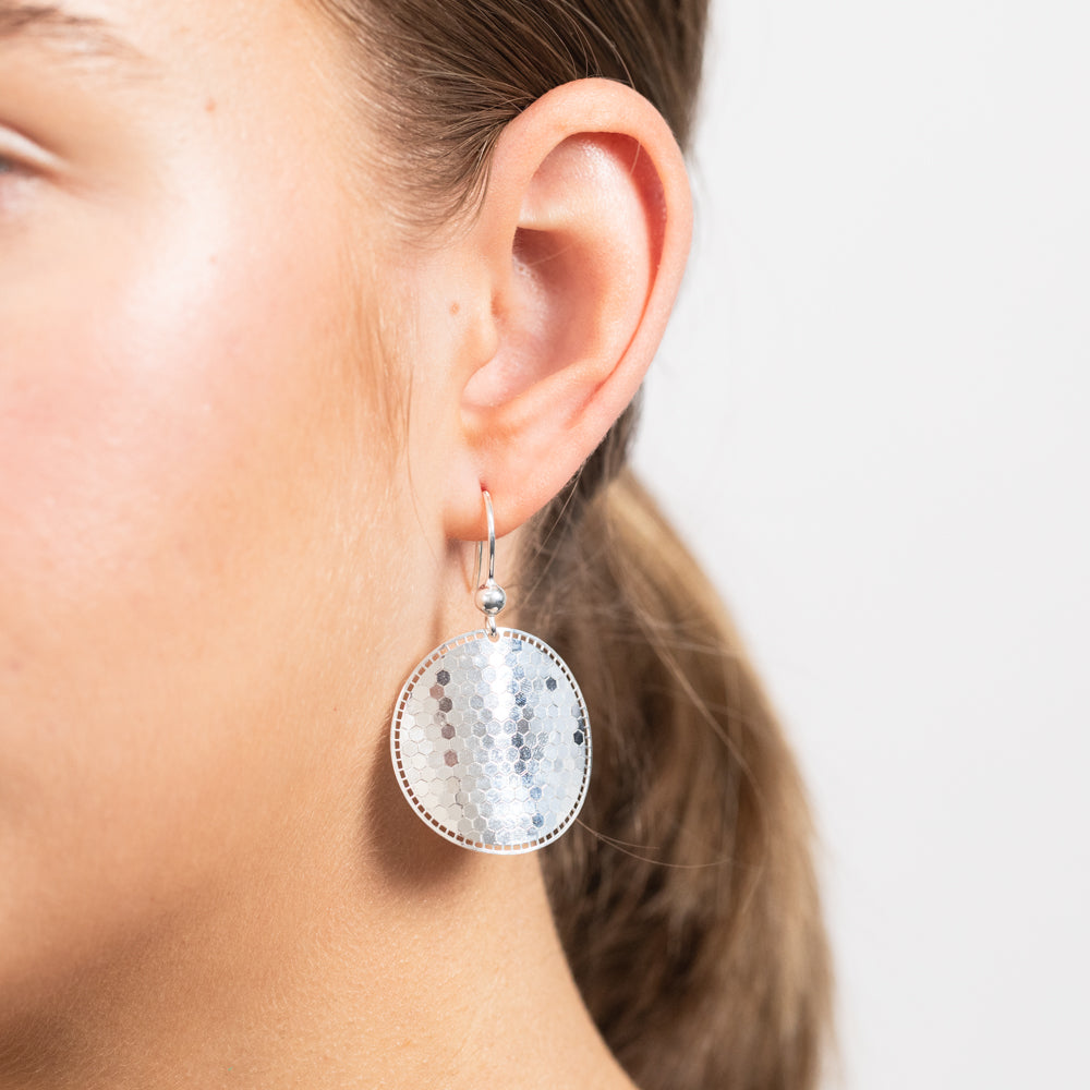 Sterling Silver Mosaic Pattern Disc hook Earrings