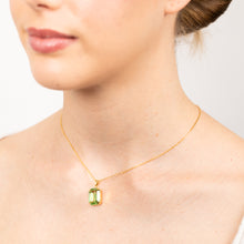 Load image into Gallery viewer, Sterling Silver Gold Plated Rectangle Green Crystal Pendant On Chain