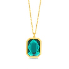 Load image into Gallery viewer, Sterling Silver Gold Plated Rectangle Emerald Green Crystal Pendant On Chain