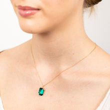 Load image into Gallery viewer, Sterling Silver Gold Plated Rectangle Emerald Green Crystal Pendant On Chain