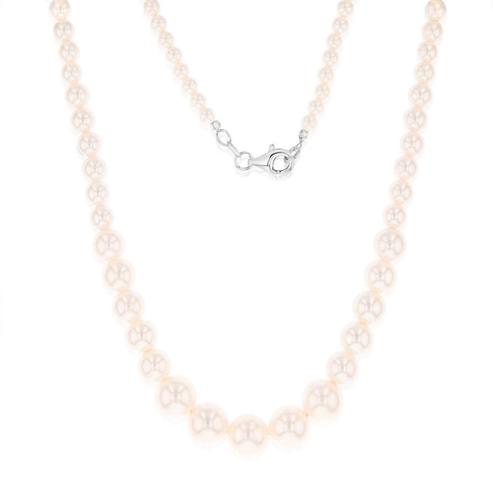 Sterling Silver Graduating Simulated Pearl 41cm Chain