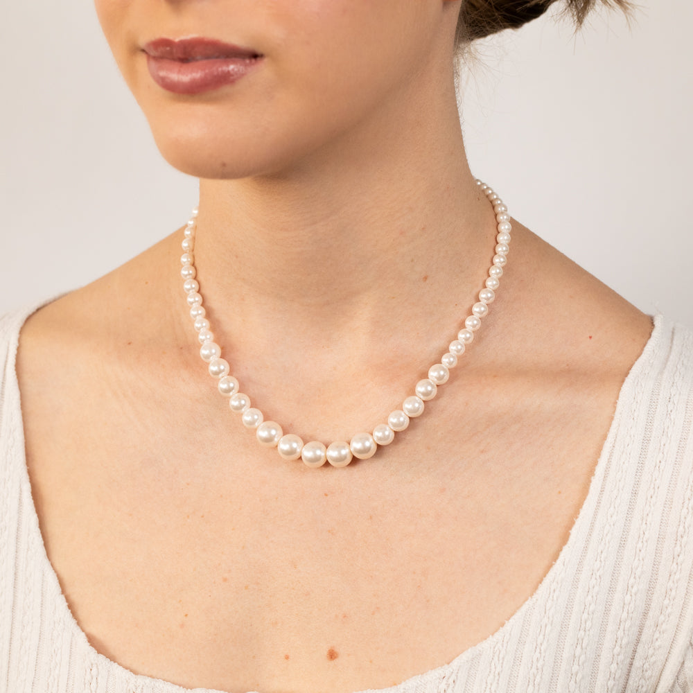 Sterling Silver Graduating Simulated Pearl 41cm Chain