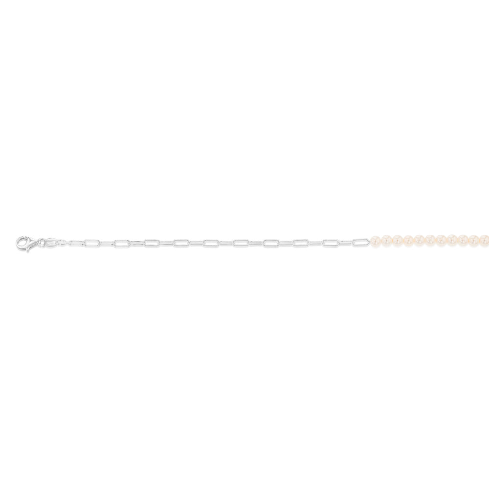 Sterling Silver Simulated Pearl 24+3cm Anklet