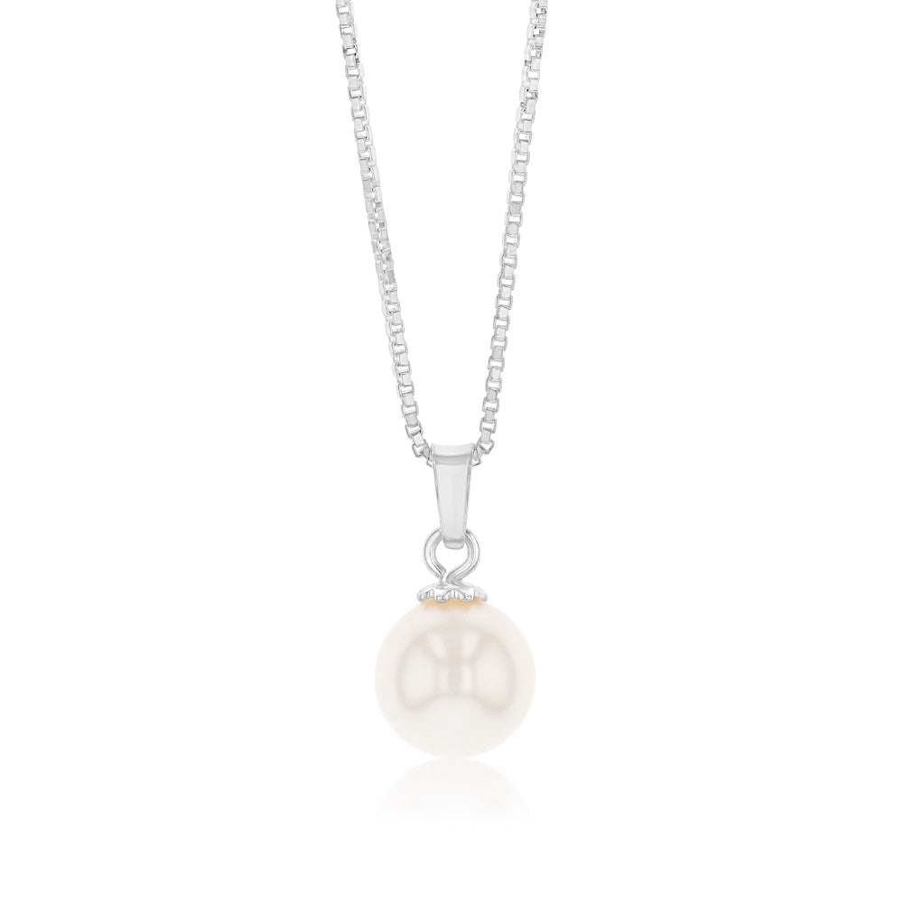 Sterling Silver Simulated Pearl Pendant On Chain