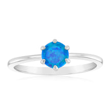 Load image into Gallery viewer, Sterling Silver Round Created Opal 6 Claw Ring