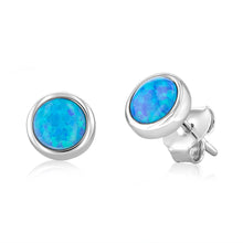 Load image into Gallery viewer, Sterling Silver Round Created Blue Opal Stud Earrings