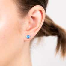 Load image into Gallery viewer, Sterling Silver Round Created Blue Opal Stud Earrings