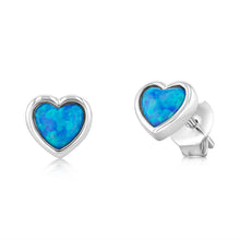 Load image into Gallery viewer, Sterling Silver Heart Shaped Created Blue Opal Stud Earrings