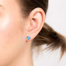 Load image into Gallery viewer, Sterling Silver Heart Shaped Created Blue Opal Stud Earrings