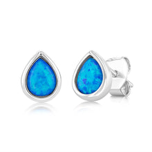 Load image into Gallery viewer, Sterling Silver Pear Shaped Created Blue Topaz Stud Earrings