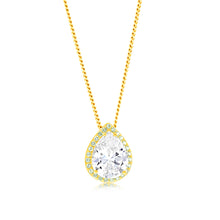 Load image into Gallery viewer, Sterling Silver Gold Plated Pear Shaped Green And White Zirconia Pendant