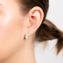 Load image into Gallery viewer, Sterling Silver Gold Plated Pear Shaped Green And White Zirconia Stud Earrings