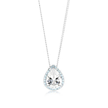 Load image into Gallery viewer, Sterling Silver Rhodium Plated Pear Shaped Light Blue And White Zirconia Pendant