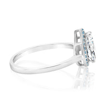 Load image into Gallery viewer, Sterling Silver Rhodium Plated Pear Shaped Blue And White Zirconia Ring