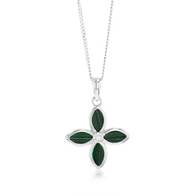 Load image into Gallery viewer, Sterling Silver Rhodium Plated Created Malachite Four Leaf Pendant