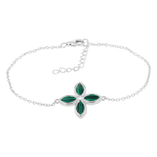 Load image into Gallery viewer, Sterling Silver Rhodium Plated Created Malachite Four Petal 16+4cm Bracelet