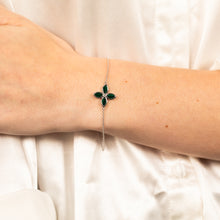 Load image into Gallery viewer, Sterling Silver Rhodium Plated Created Malachite Four Petal 16+4cm Bracelet