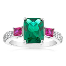 Load image into Gallery viewer, Sterling Silver Green And Pink Square Zirconia Ring