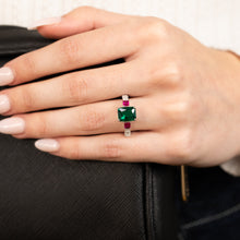 Load image into Gallery viewer, Sterling Silver Green And Pink Square Zirconia Ring