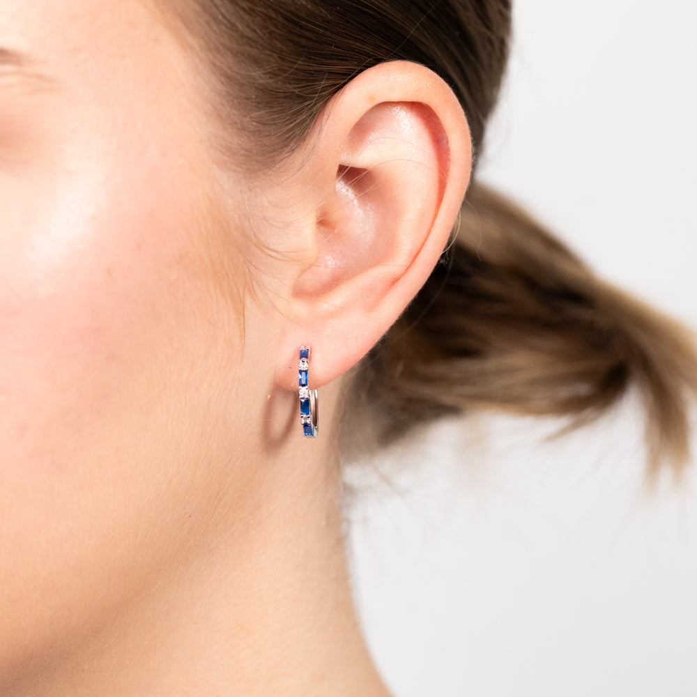 Sterling Silver Created Blue Sapphire Hoop Earrings