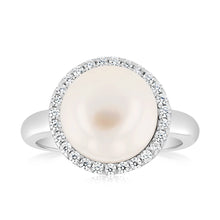 Load image into Gallery viewer, Sterling Silver Fresh Water Pearl And Zirconia Fancy Ring