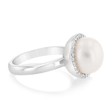 Load image into Gallery viewer, Sterling Silver Fresh Water Pearl And Zirconia Fancy Ring