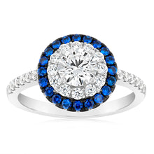 Load image into Gallery viewer, Sterling Silver Blue And White Zirconia Fancy Ring