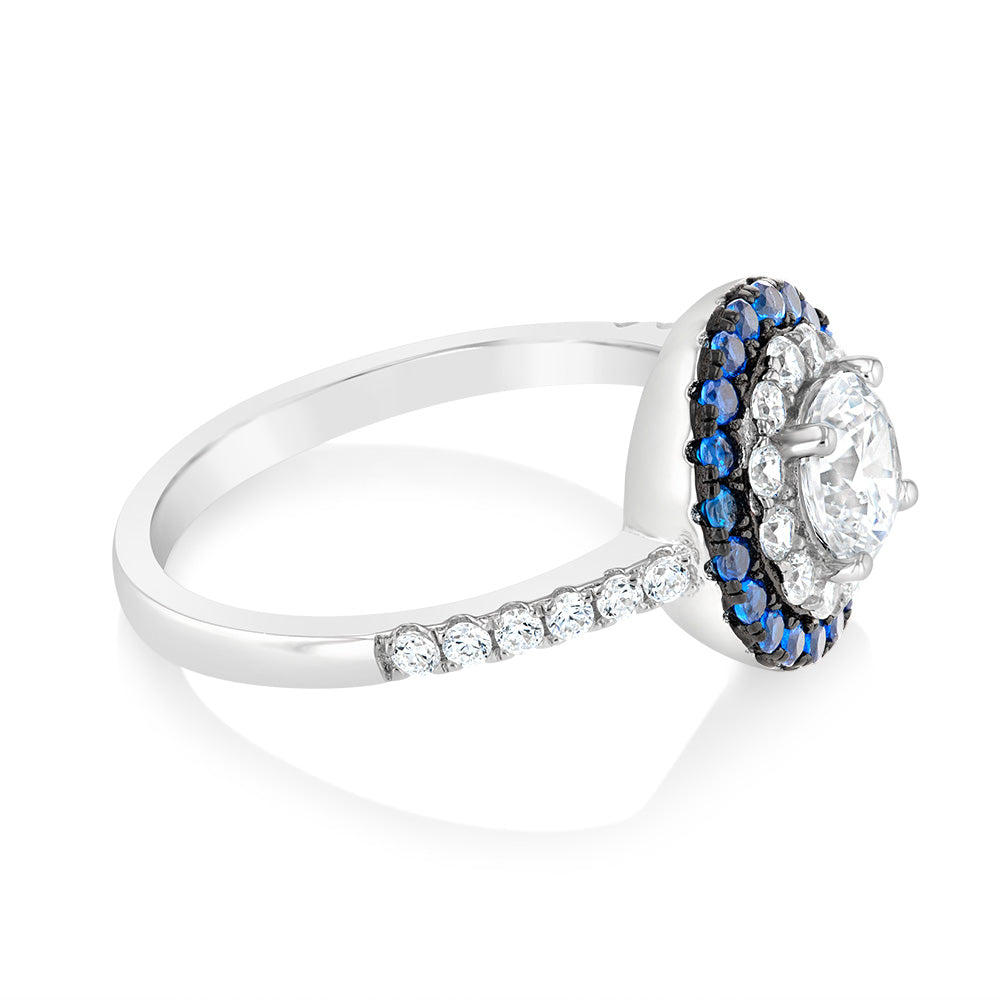 Sterling Silver Blue And White Zirconia Fancy Ring