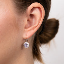 Load image into Gallery viewer, Sterling Silver Lavender And White Zirconia Halo Drop And Dangle Earrings