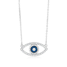 Load image into Gallery viewer, Sterling Silver Created Blue Sapphire And Zirconia Evil Eye Pendant On 45cm Chain