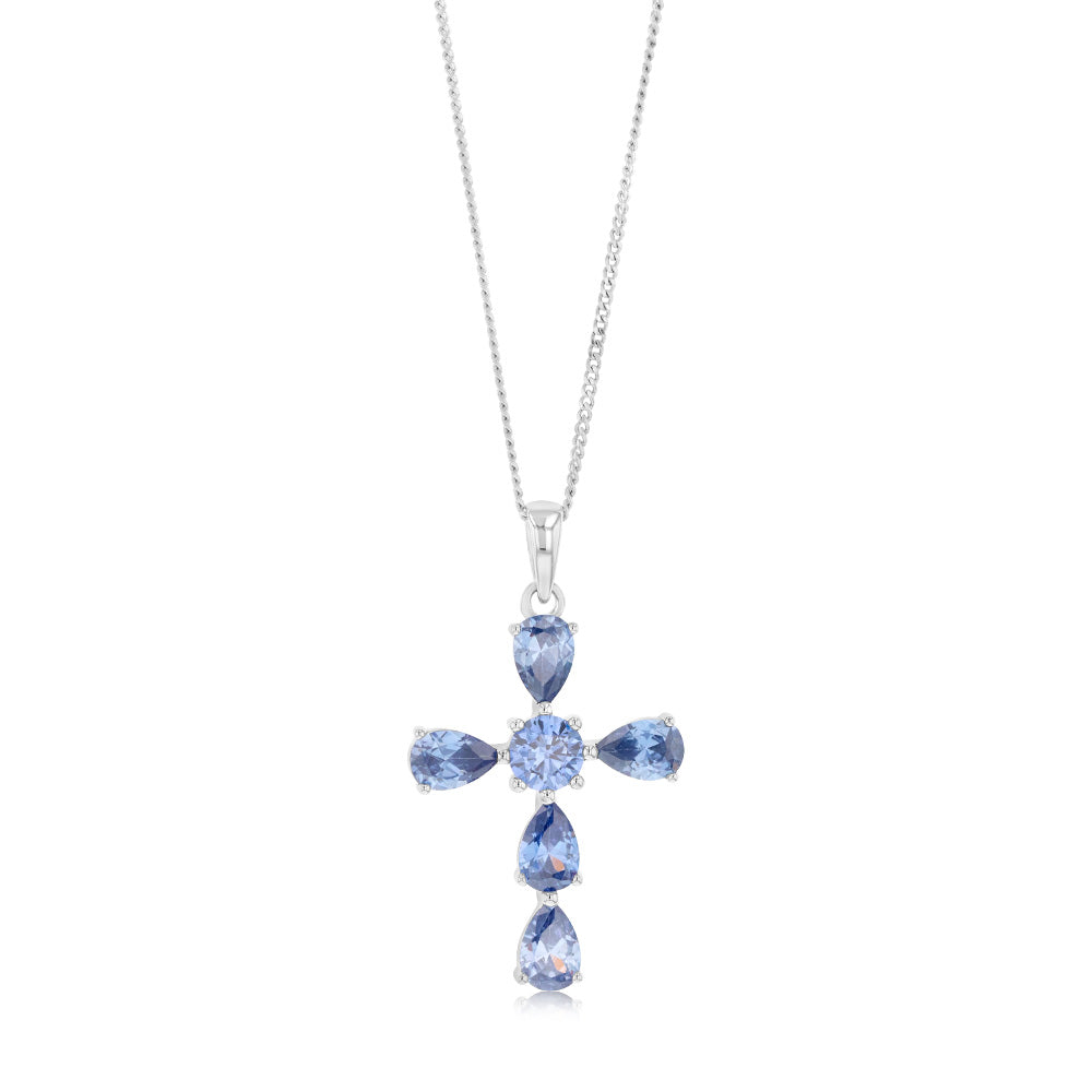 Sterling Silver Tanzanite Colour Zirconia Cross Pendant