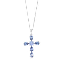 Load image into Gallery viewer, Sterling Silver Tanzanite Colour Zirconia Cross Pendant