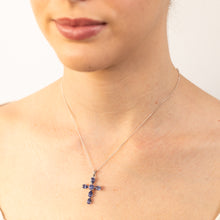 Load image into Gallery viewer, Sterling Silver Tanzanite Colour Zirconia Cross Pendant