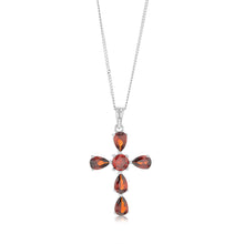 Load image into Gallery viewer, Sterling Silver Garnet Coloured Zirconia Cross Pendant