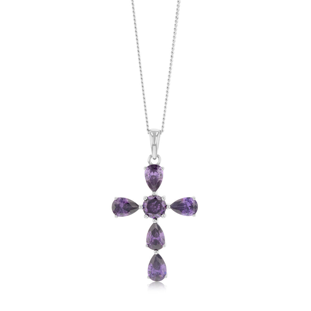 Sterling Silver Purple Zirconia Cross Pendant