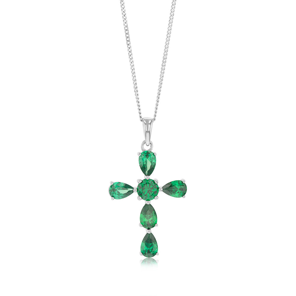 Sterling Silver Green Zirconia Cross Pendant