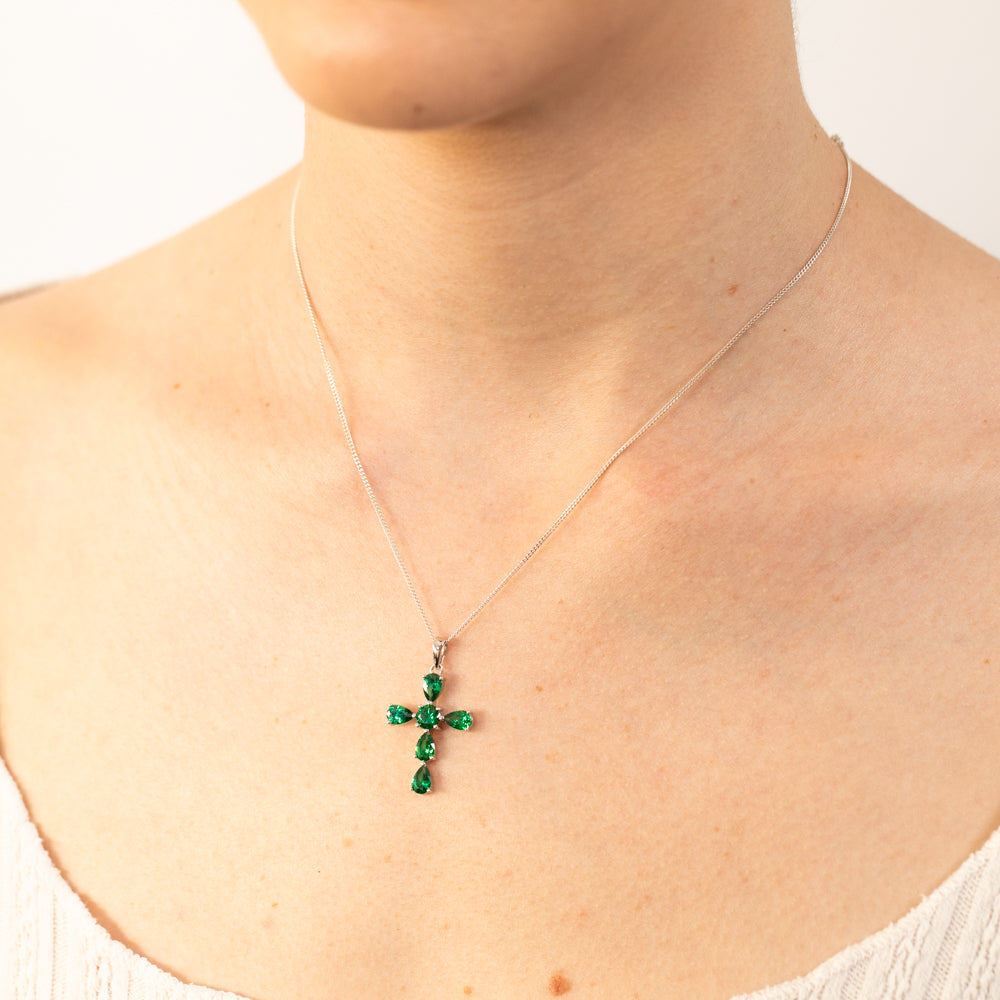 Sterling Silver Green Zirconia Cross Pendant