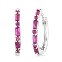 Load image into Gallery viewer, Sterling Silver Created Ruby Hoop Earrings