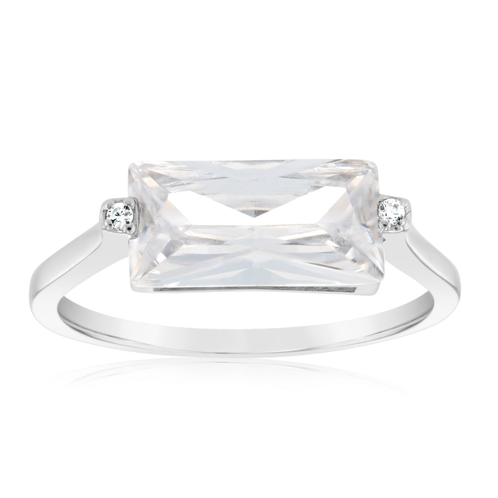 Sterling Silver White Rectangular Zirconia Ring