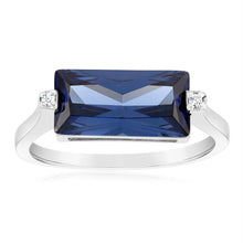 Load image into Gallery viewer, Sterling Silver Tanzanite Colour Rectangular Zirconia Ring