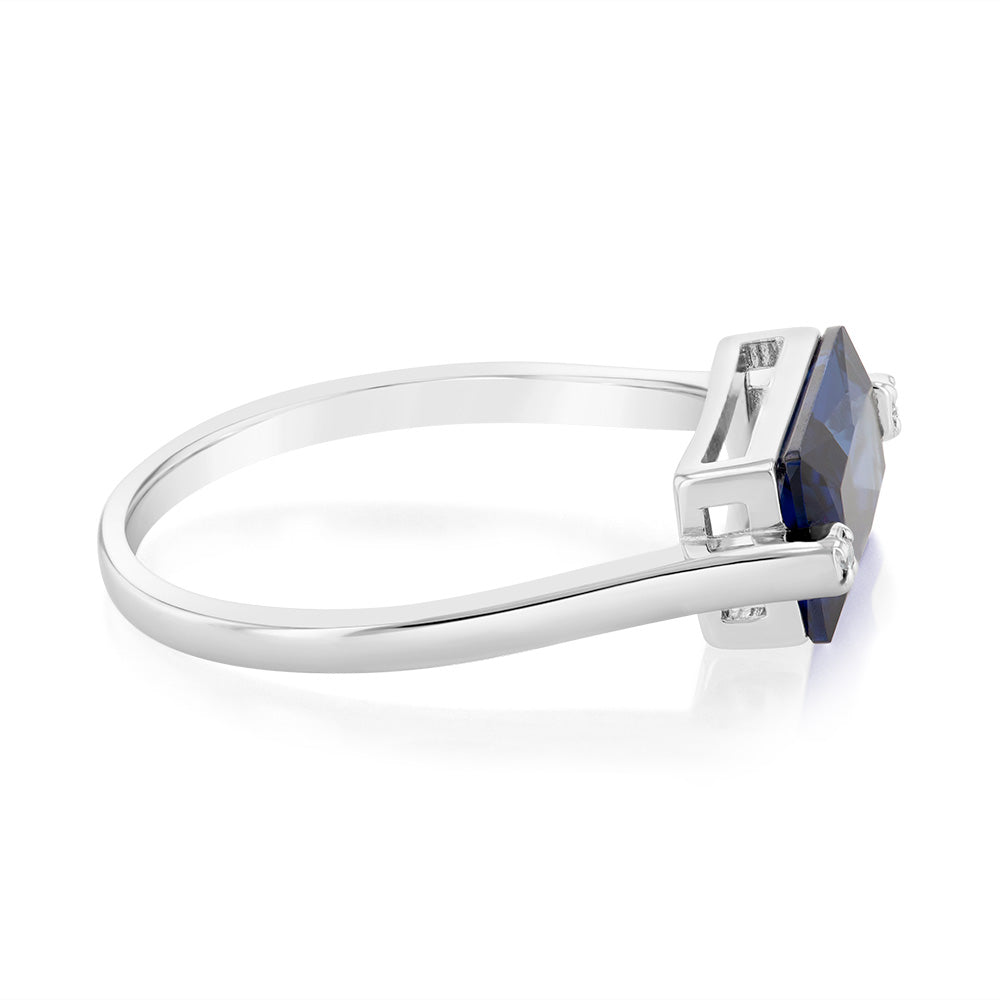 Sterling Silver Tanzanite Colour Rectangular Zirconia Ring