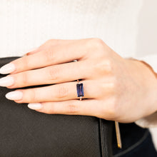 Load image into Gallery viewer, Sterling Silver Tanzanite Colour Rectangular Zirconia Ring