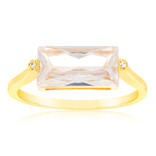 Load image into Gallery viewer, Sterling Silver Gold Plated White Rectangular Zirconia Ring