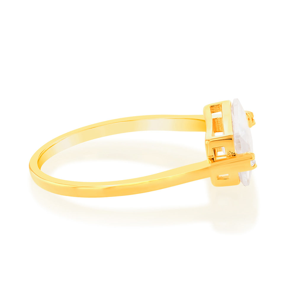 Sterling Silver Gold Plated White Rectangular Zirconia Ring