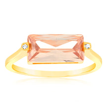 Load image into Gallery viewer, Sterling Silver Gold Plated Champane Rectangular Zirconia Ring