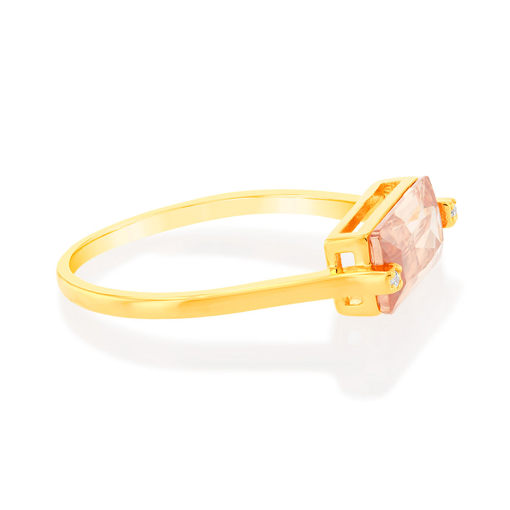 Sterling Silver Gold Plated Champane Rectangular Zirconia Ring