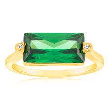 Load image into Gallery viewer, Sterling Silver Gold Plated Emerald Colour Rectangular Zirconia Ring