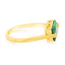 Load image into Gallery viewer, Sterling Silver Gold Plated Emerald Colour Rectangular Zirconia Ring